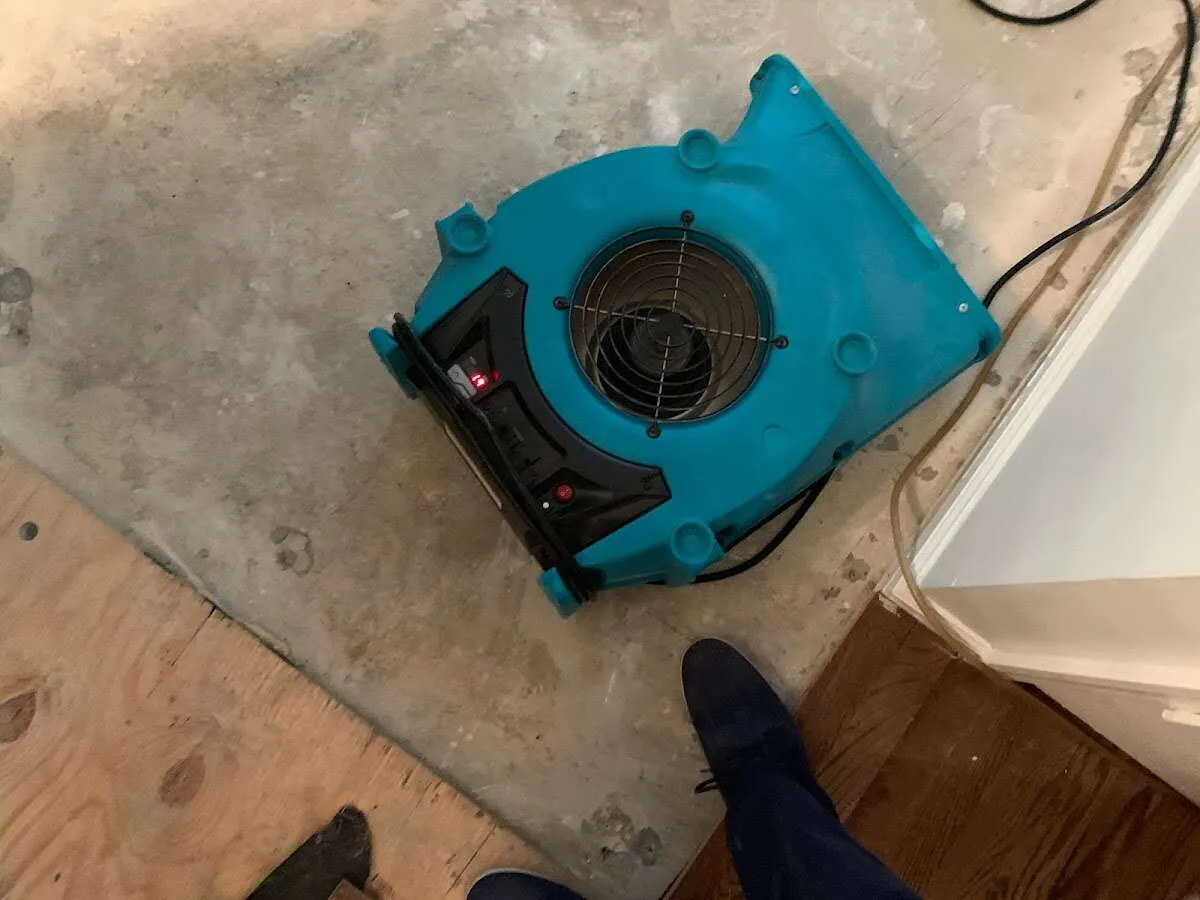 Air mover drying subfloor during Leak Detection & Repair in Menifee